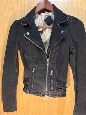 Burberry Black Women's Asymmetrical Zip Moto Jacket